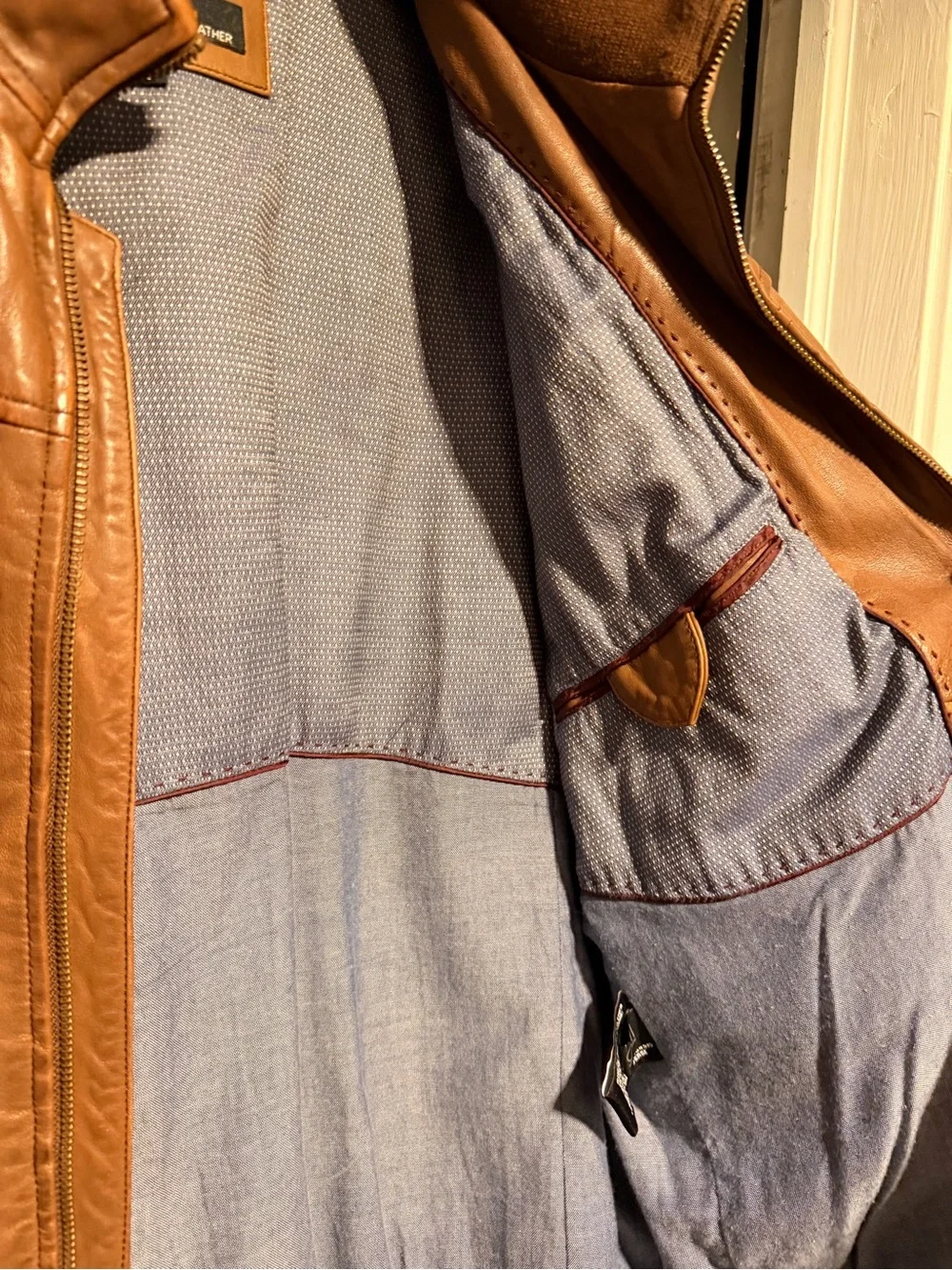 Wilsons Leather Brown Bomber Jacket with Light Blue Lining